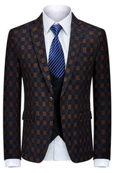 Black and Yellow Plaid Three Piece Business Suit for Men